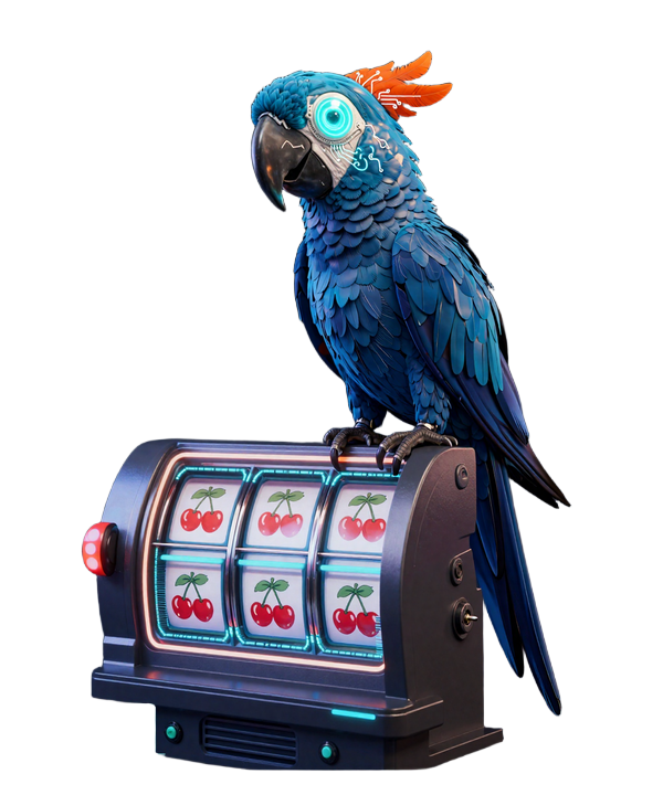 Martin Cyber-Ara auf holographischer Slot-Walze - Maskottchen der Martin Casino Spielebibliothek